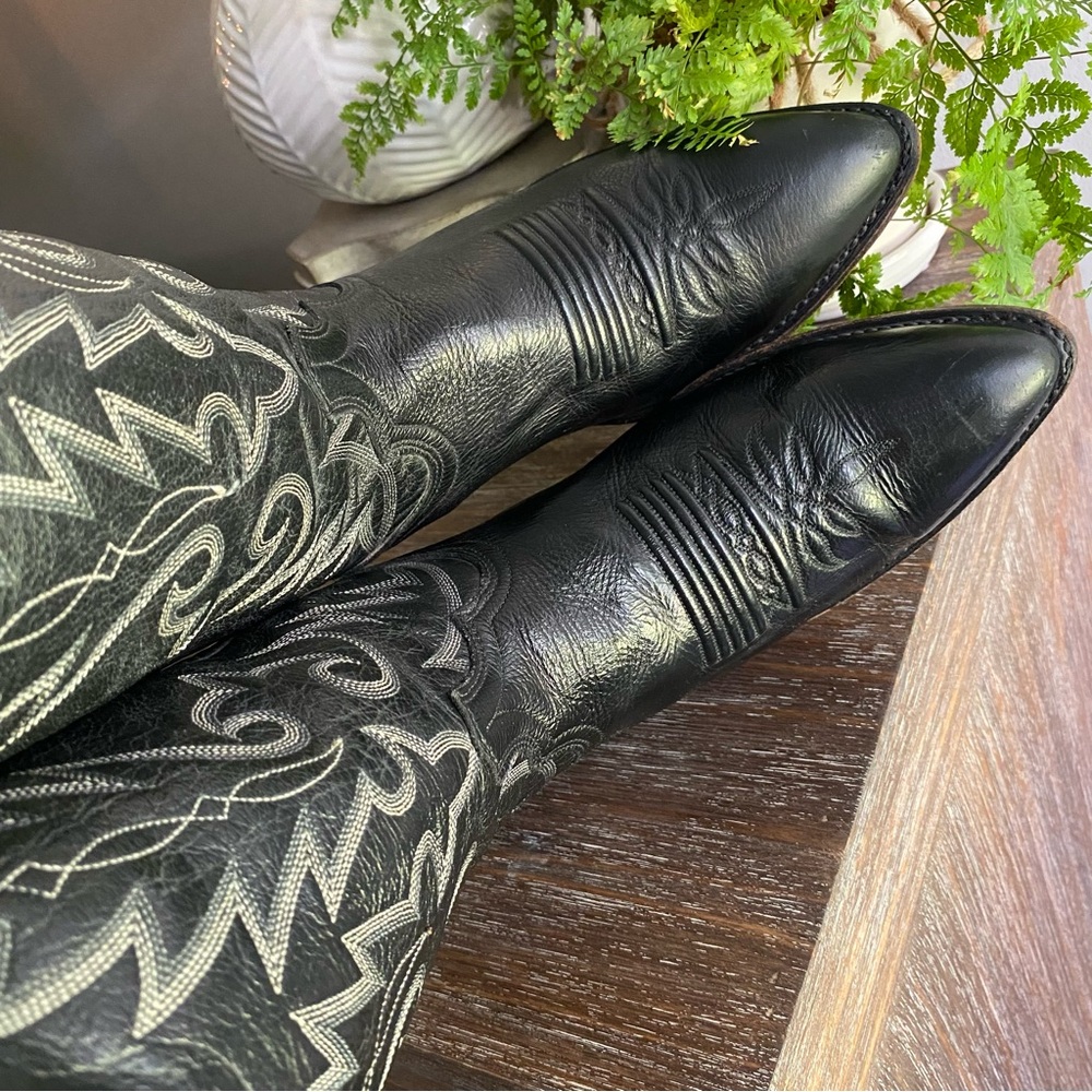 Vintage Mens Dan Post Leather Western Cowboy Boots 8.5 D Black - Picture 2 of 11
